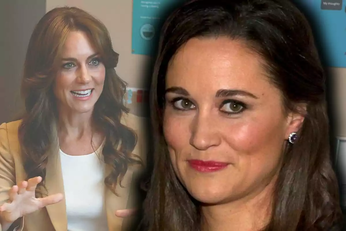 Muntatge de fotos de Kate Middleton somrient i la seva germana, Pippa Middleton, amb cara seriosa.