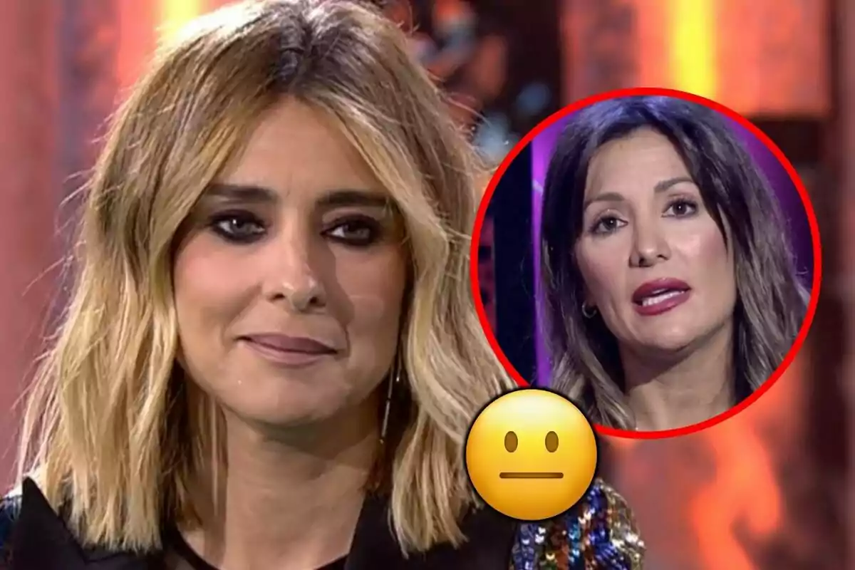 Muntatge de fotos de Nagore Robles i Sandra Barneda, totes dues en primer pla i amb rostre seriós, amb un emoji d'expressió neutral superposat.