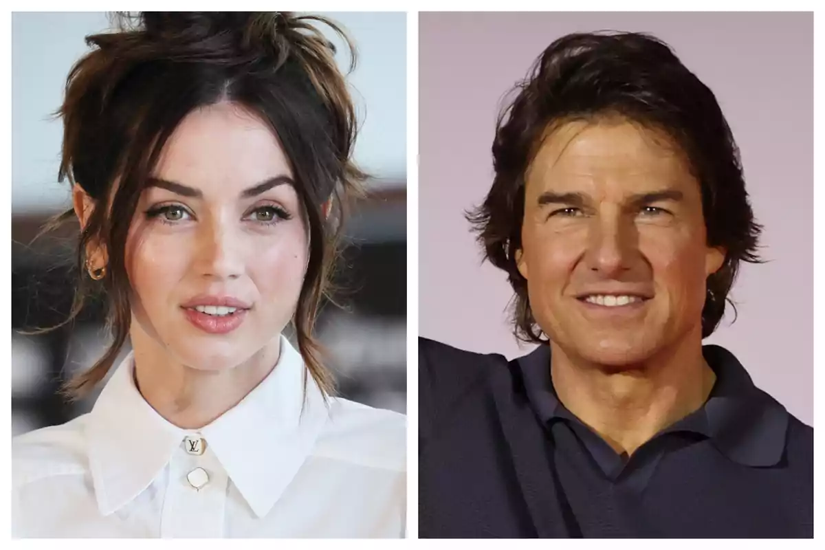 Montando fotos perto de Tom Cruise e Ana de Armas, ambos com um rosto neutro.