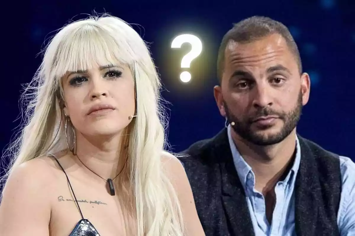 Muntatge de fotos de Ylenia Padilla amb Antonio Tejado en un plató de televisió amb el rostre seriós i un interrogant entre tots dos
