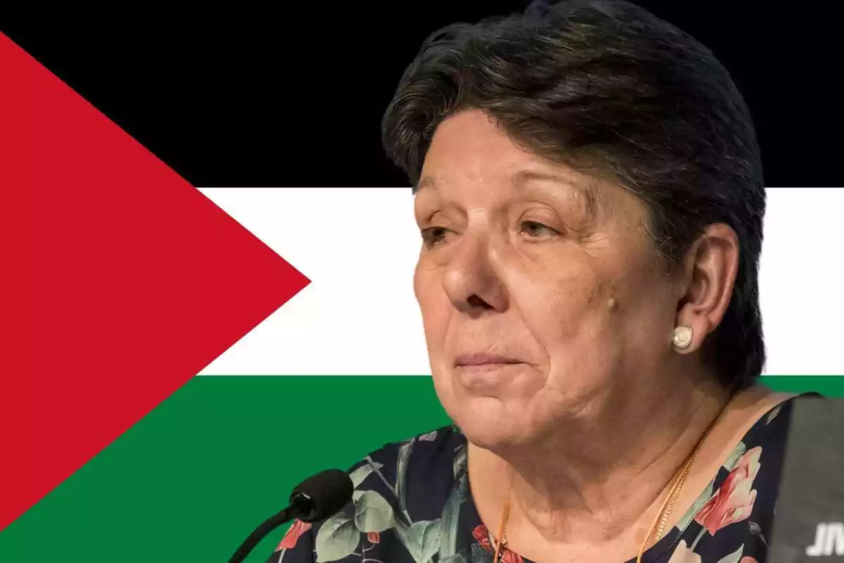 Muntatge Gabriela Serra (CUP) i la bandera de Palestina