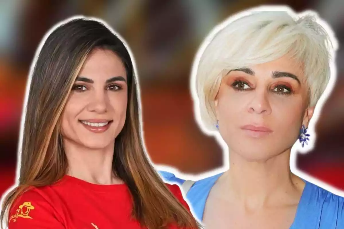 Muntatge de Gema Aldón somrient a la foto oficial de 'Supervivientes' i Ana María Aldón seria