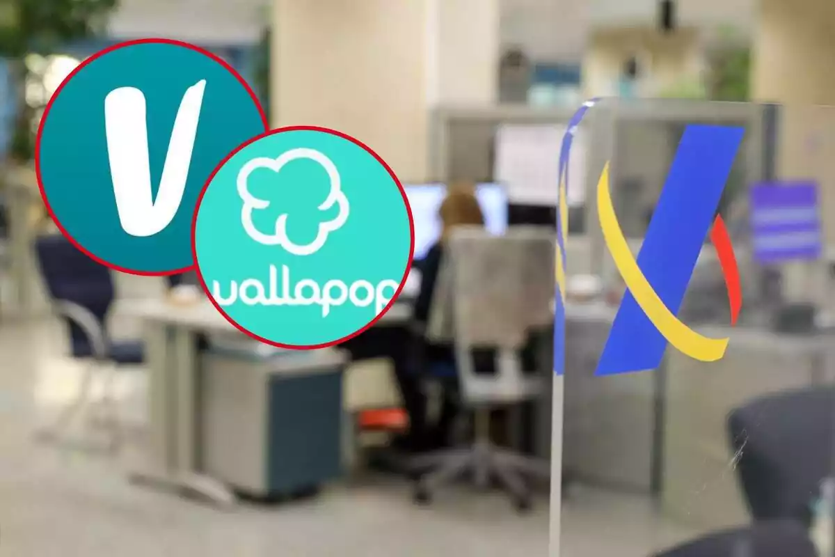 Una oficina de l'Agència Tributària, amb els logos de Wallapop i Vinted