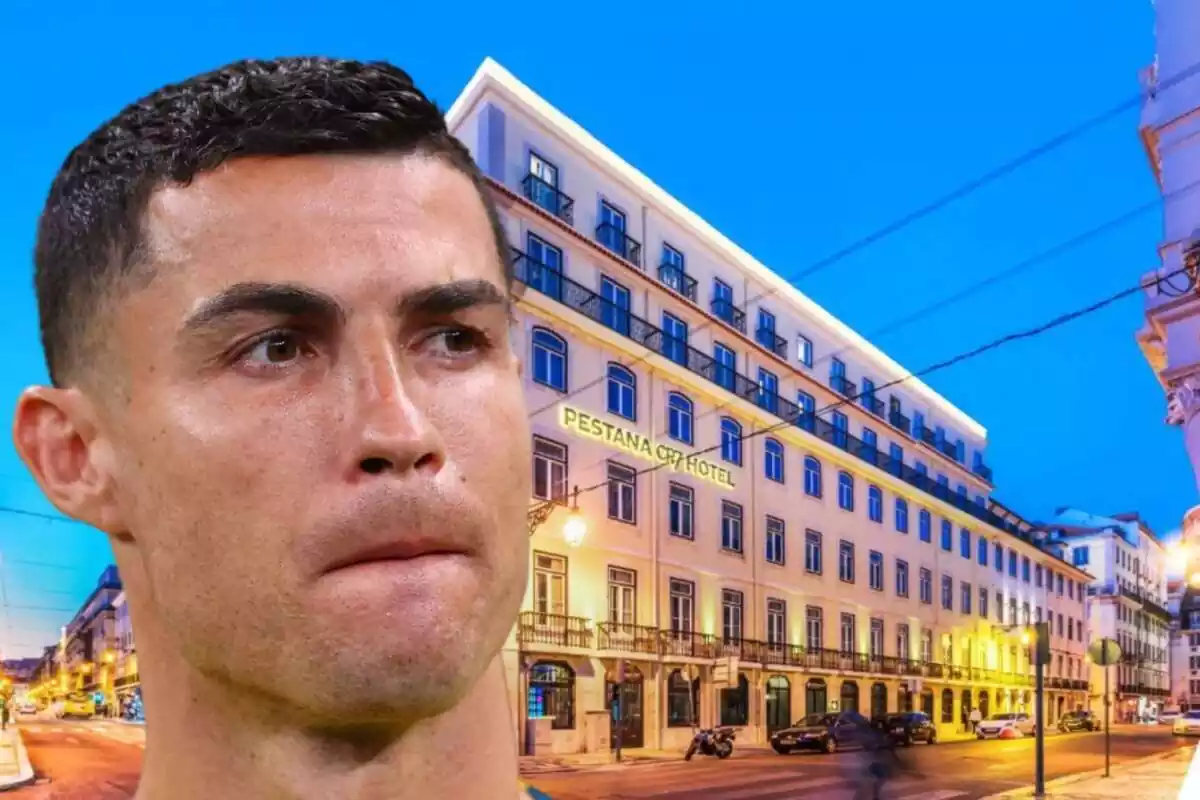 Muntatge de l'hotel de Cristiano Ronaldo a Madrid i un primer pla amb els llavis estrets