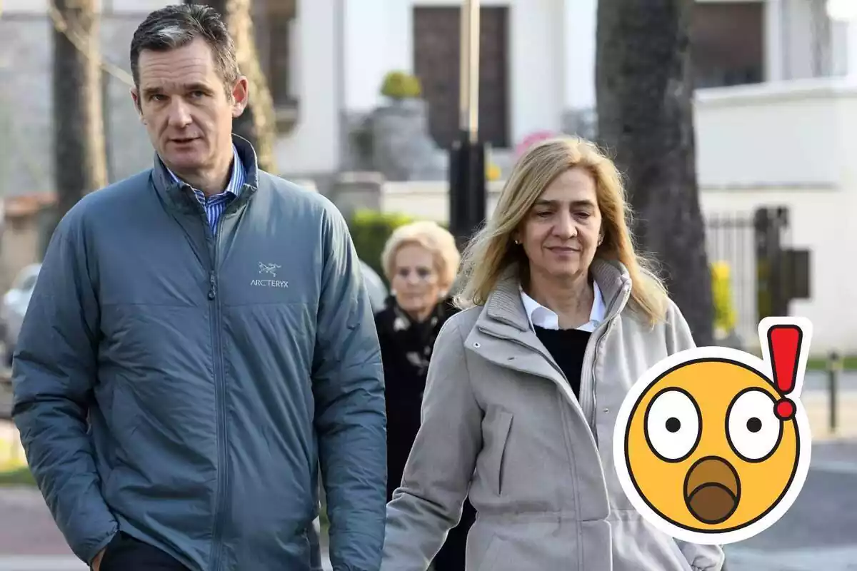 Muntatge amb Iñaki Urdangarin i la infanta Cristina donant-se la mà i un emoji de sorpresa amb una exclamació