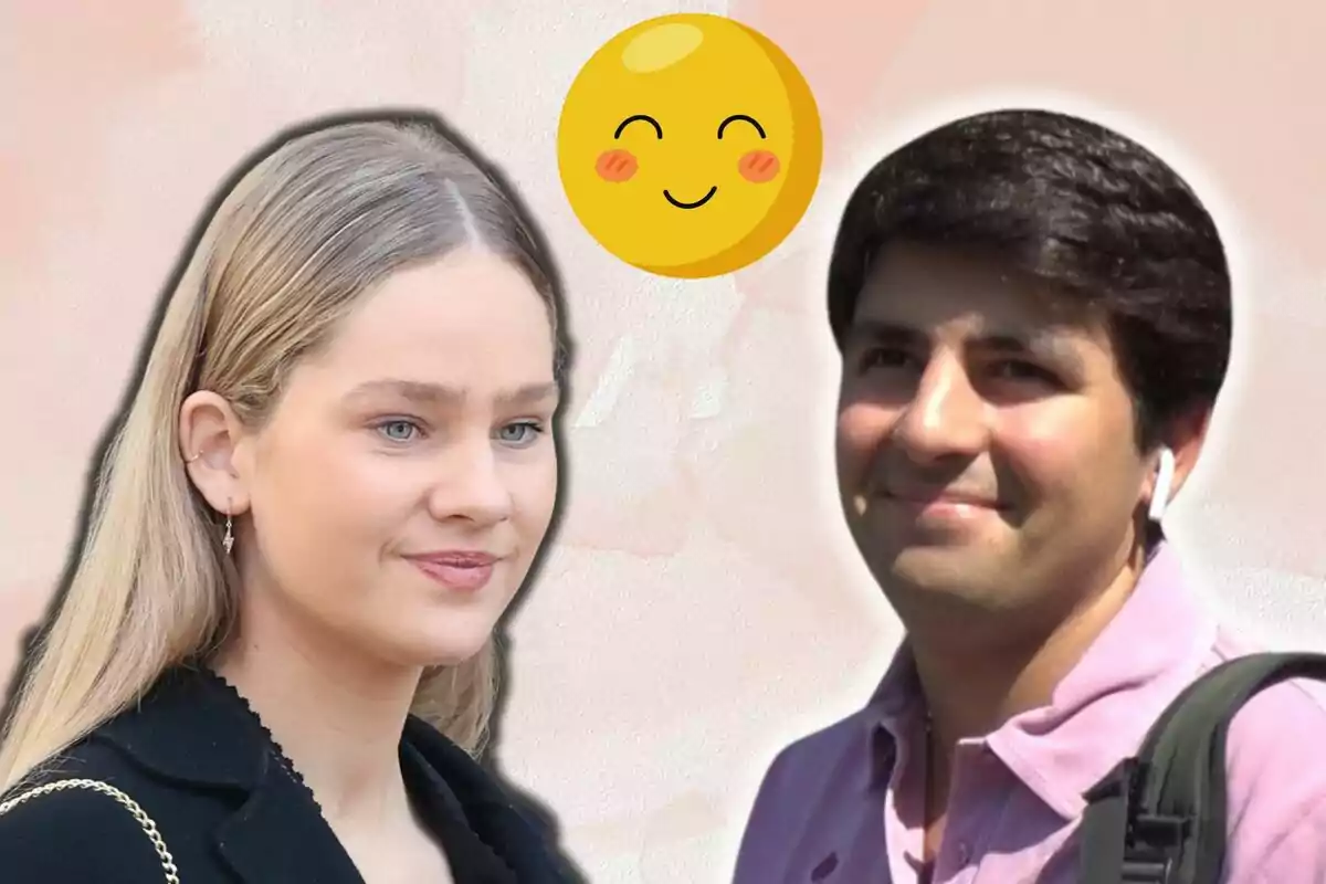 Irene Urdangarin and Juan Urquijo smiling with a happy emoji in the center on a light background. Irene Urdangarin and Juan Urquijo smiling with a happy emoji in the center on a light background.
