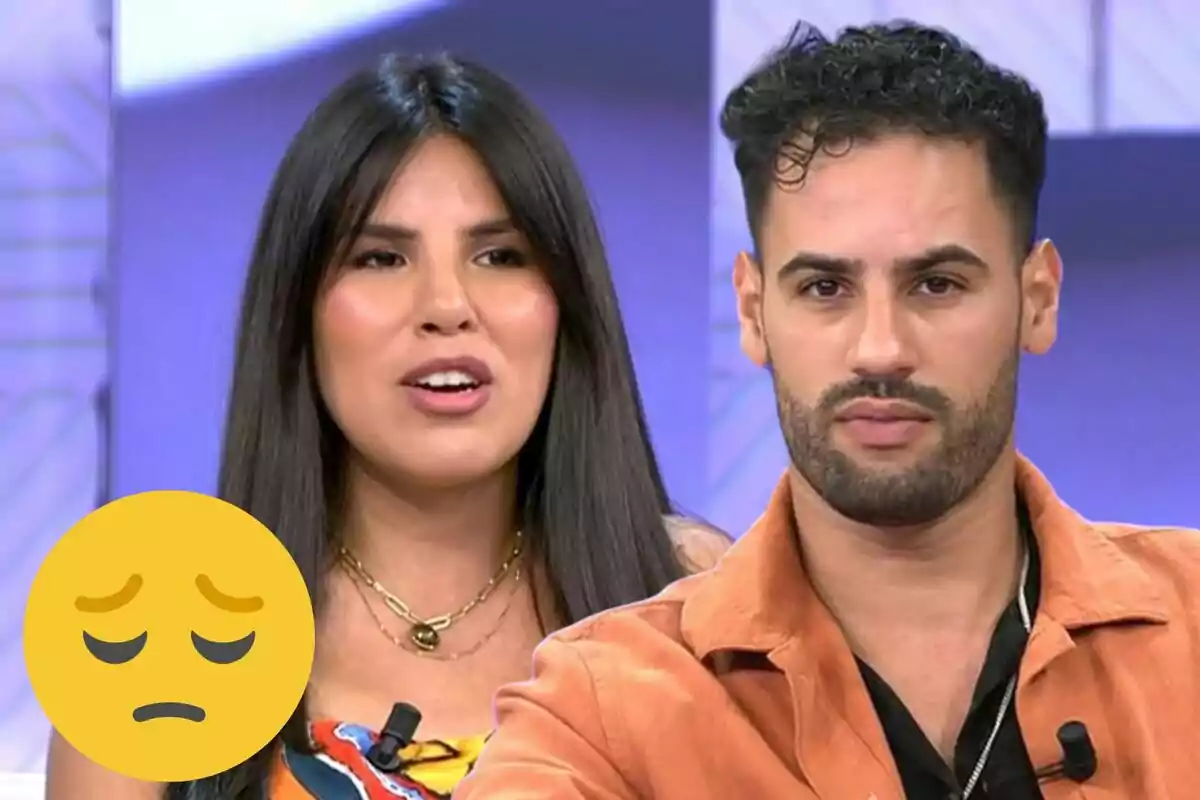 Asraf Beno and Isa Pantoja sitting on the set of 'Let's See' with a sad face emoji in the lower left corner.