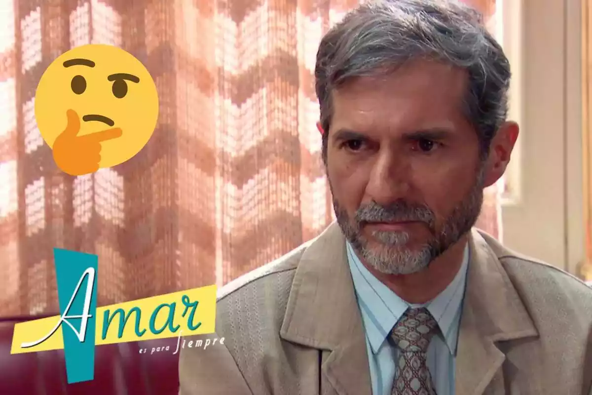 Muntatge d''Amar es para siempre' amb Isidro seriós, el logo de la sèrie i un emoji pensant
