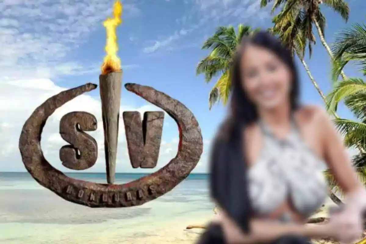 Muntatge de la platja d'una illa, el logotip de 'Supervivientes' i Aurah Ruiz difuminada