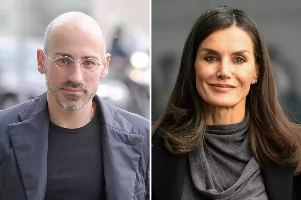 Montage showing Jaume del Burgo wearing glasses and a jacket, and Letizia smiling