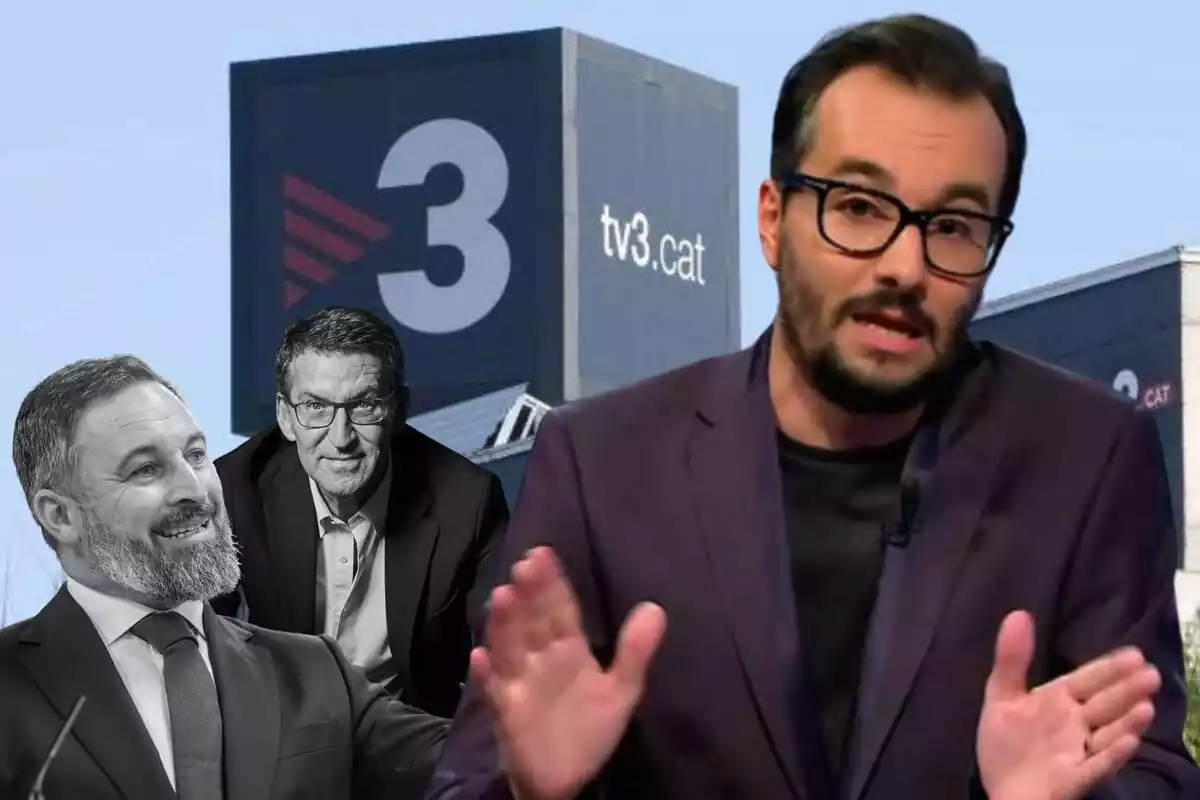 Muntatge de Jair Domínguez amb Feijóo i Abascal. De fons TV3