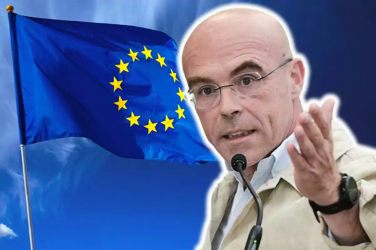 Muntatge de Jorge Buxadé i la bandera de la Unió Europea