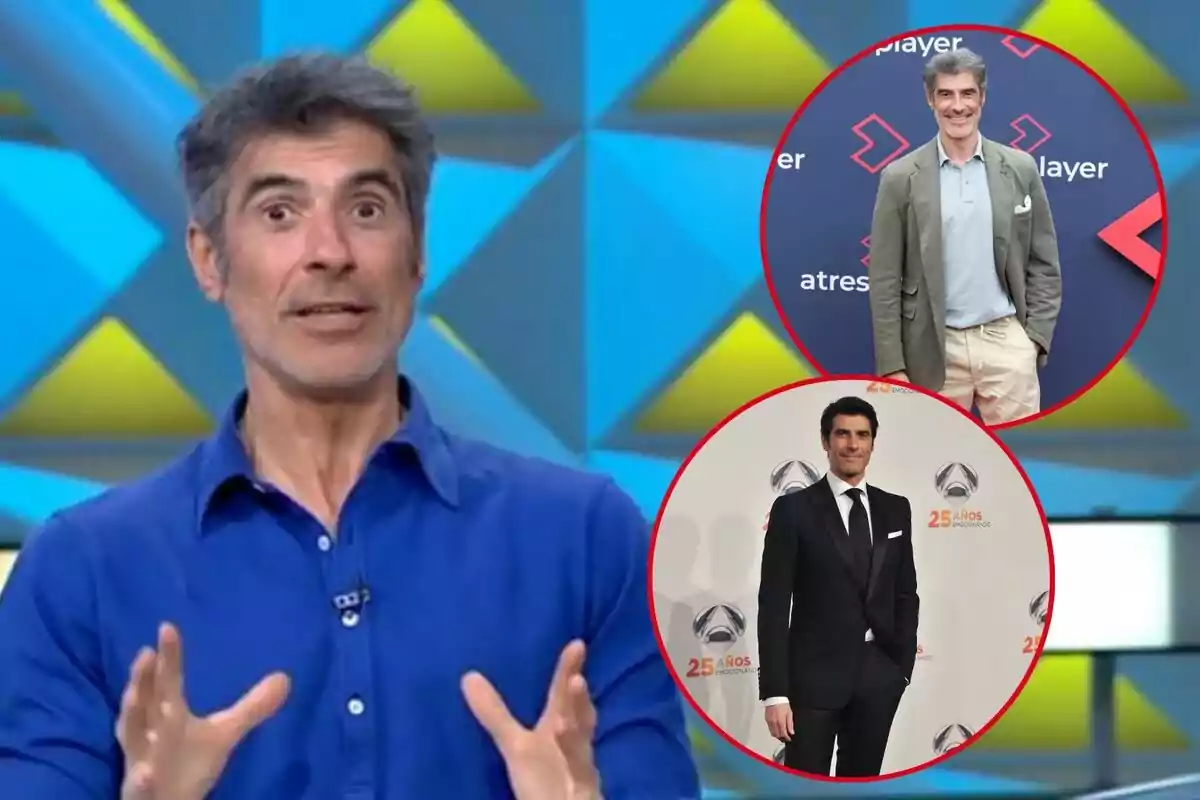 Jorge Fernández amb camisa blava apareix en primer pla, mentre que a la part superior dreta hi ha dues imatges circulars més petites, una amb un vestit casual i una altra amb un vestit formal.