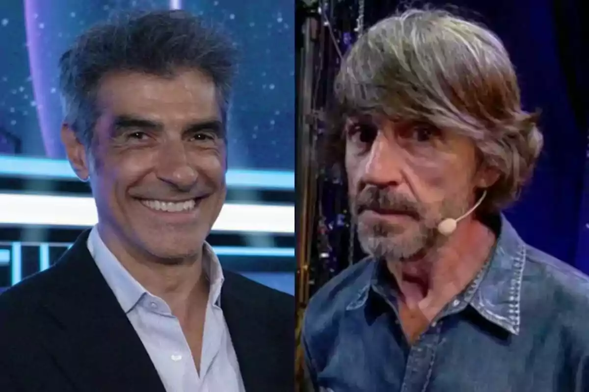 Muntatge de Jorge Fernández somrient a La Ruleta de la Suerte a l'esquerra i Santi Millán amb una expressió seriosa a Got Talent a la dreta.