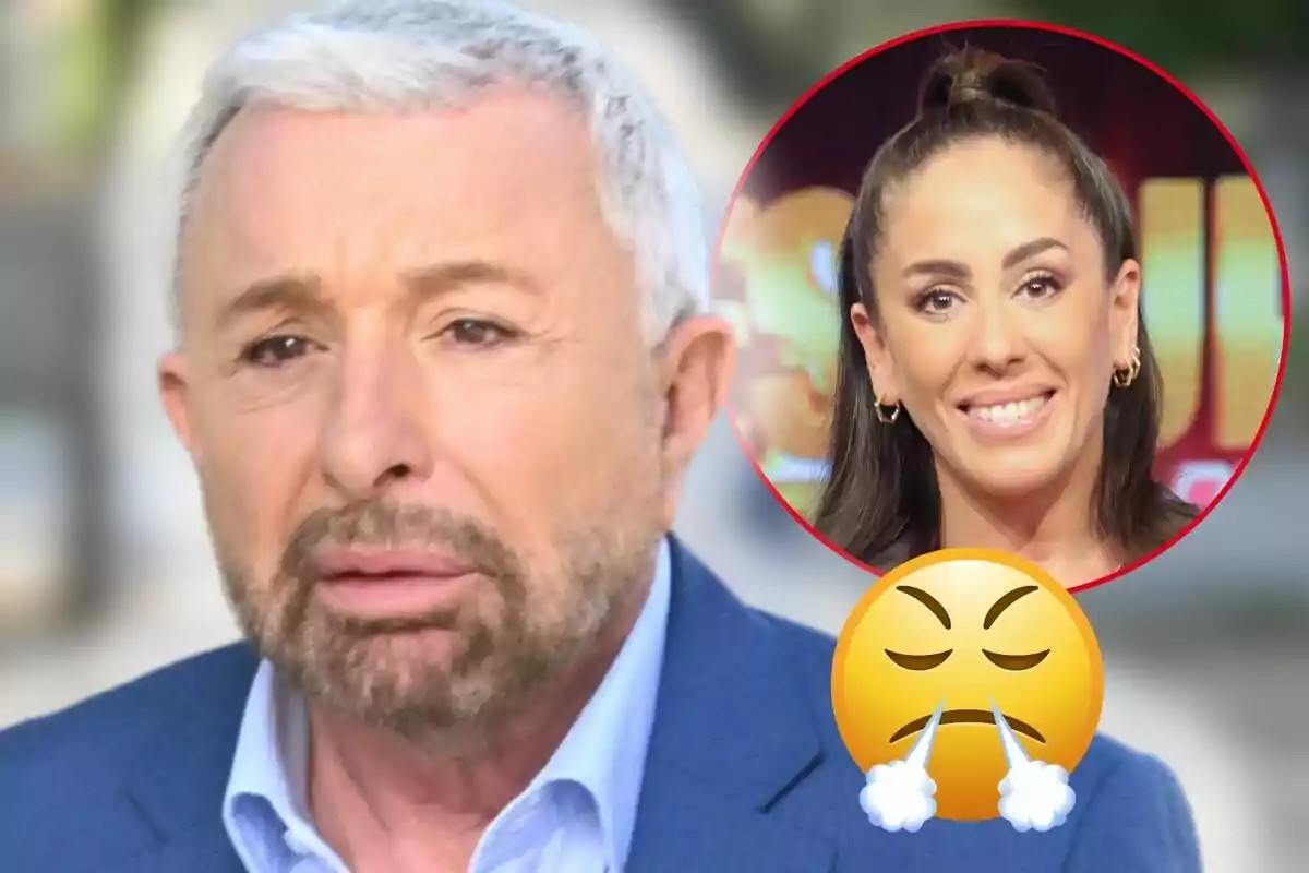 José Manuel Parada amb expressió seriosa i Anabel Pantoja somrient en un cercle vermell, amb un emoji d'enuig en primer pla.