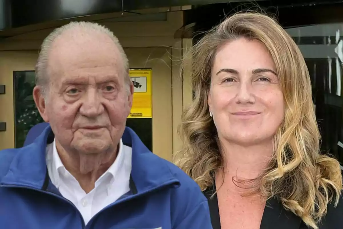 Juan Carlos I i Carlota Corredera posant juntes davant d'un edifici.