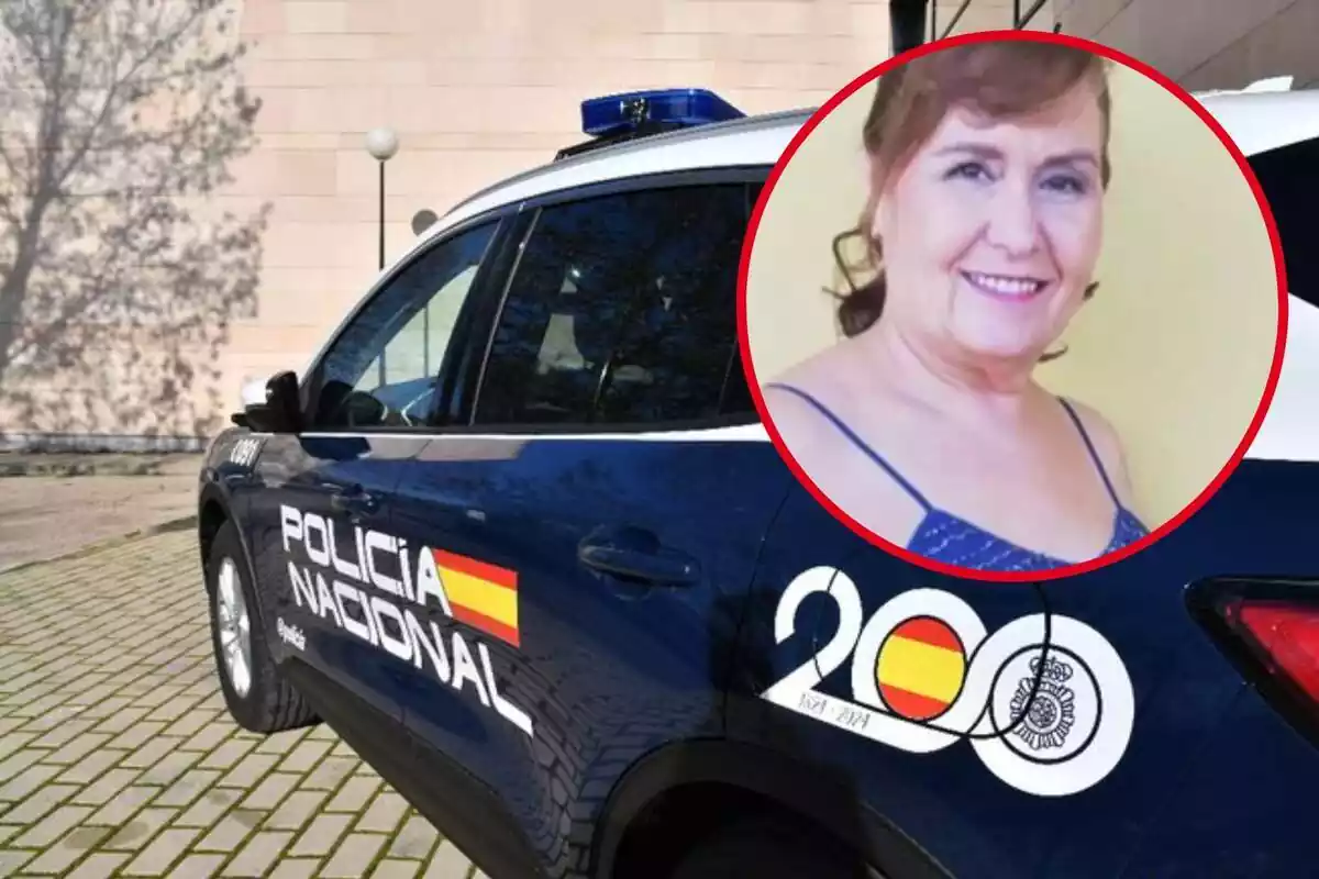 Un cotxe de la Policia Nacional, i al cercle, imatge de Juana Ramos