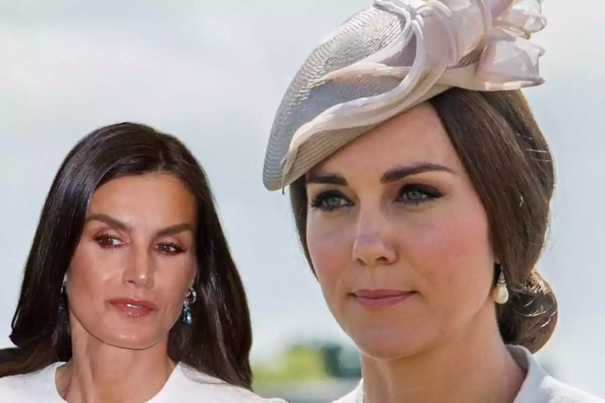 Muntatge amb una imatge de Kate Middleton i una altra de la Reina Letizia, totes dues amb el rostre seriós