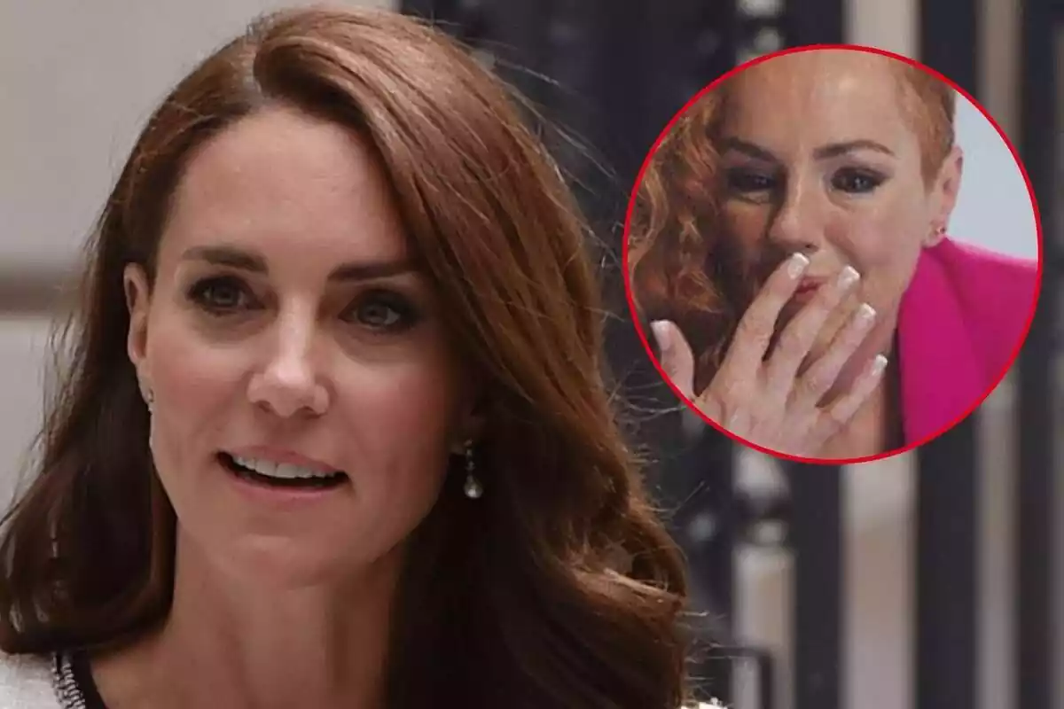 Muntatge de Kate Middleton seriosa i Rocío Carrasco plorant amb la mà a la cara