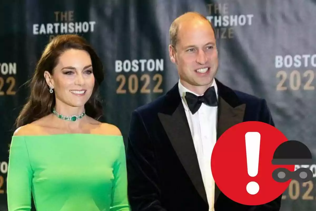 Kate Middleton i el príncep Guillem posen en un esdeveniment formal amb un fons que diu “The Earthshot Prize Boston 2022”.