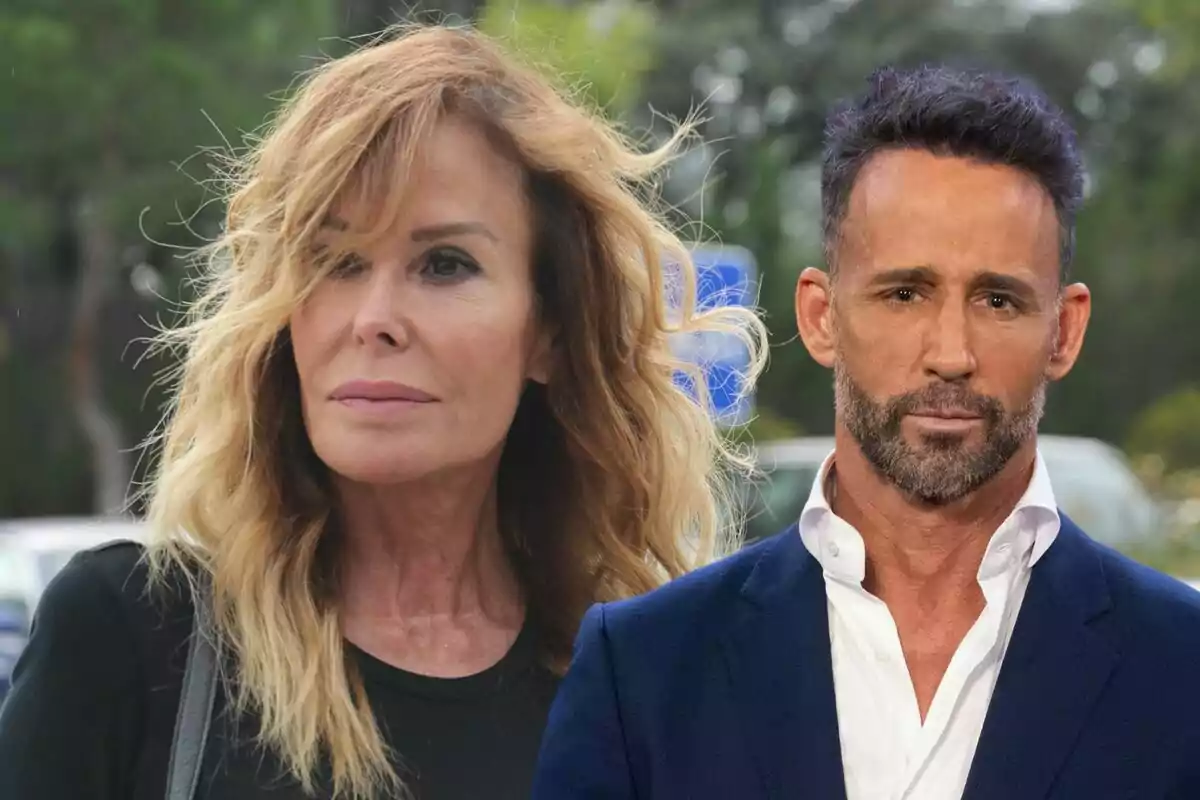 Lara Dibildos and Álvaro Muñoz Escassi, both looking forward with serious expressions, in an outdoor setting with trees and a blue sign in the background. Lara Dibildos and Álvaro Muñoz Escassi, both looking forward with serious expressions, in an outdoor setting with trees and a blue sign in the background.