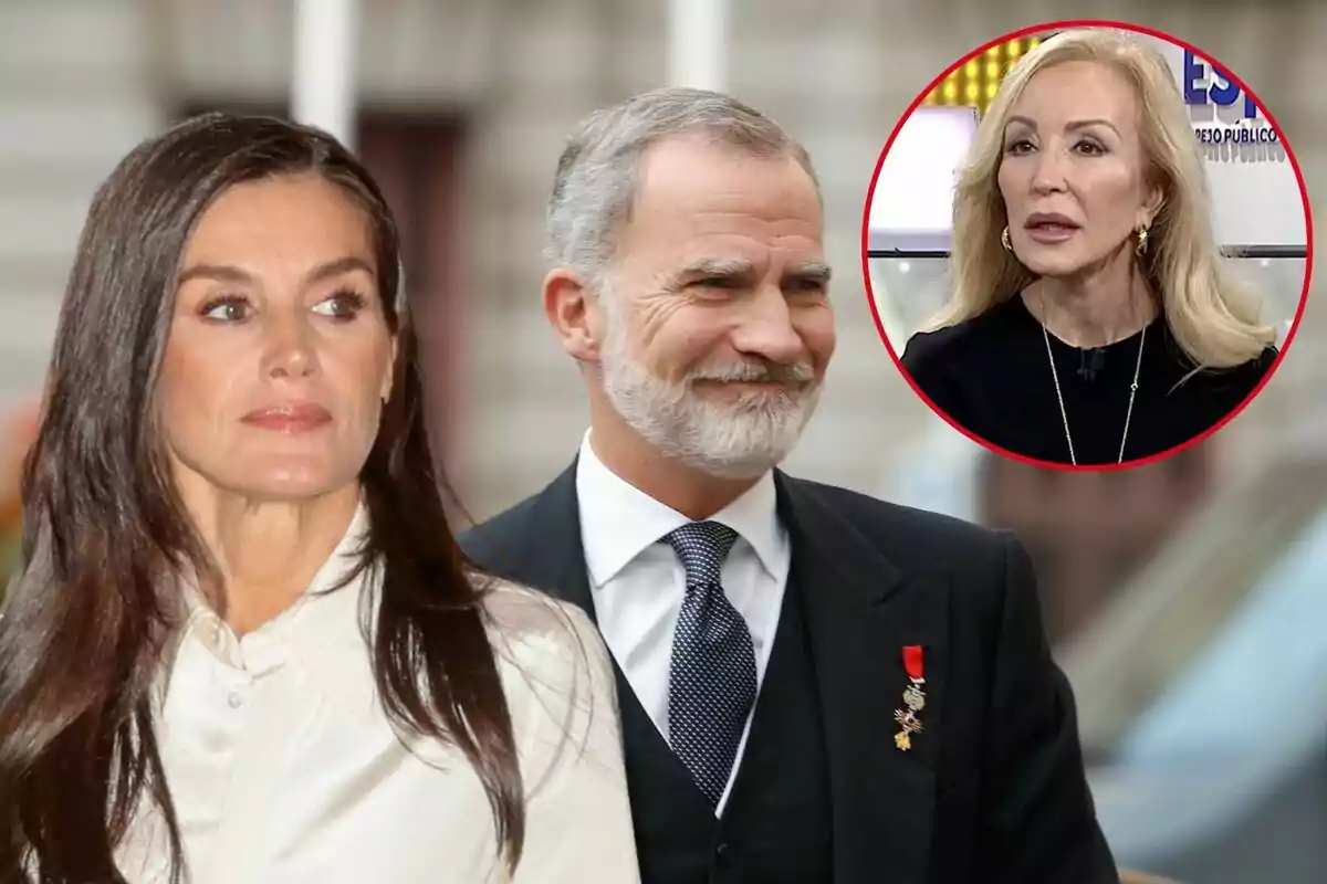 Letizia i Felip VI caminant junts amb Carmen Lomana en un cercle vermell a la cantonada superior dreta.