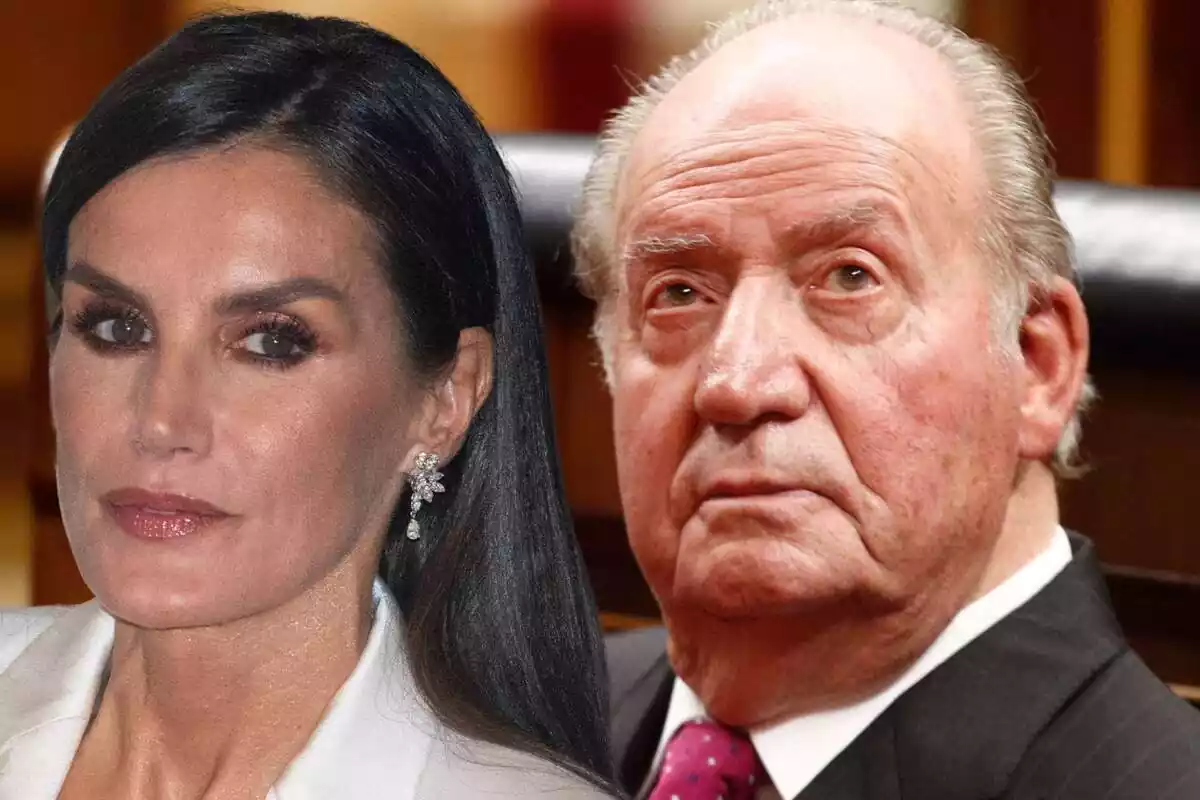 Muntatge en primer pla de Letizia i Juan Carlos I seriosos