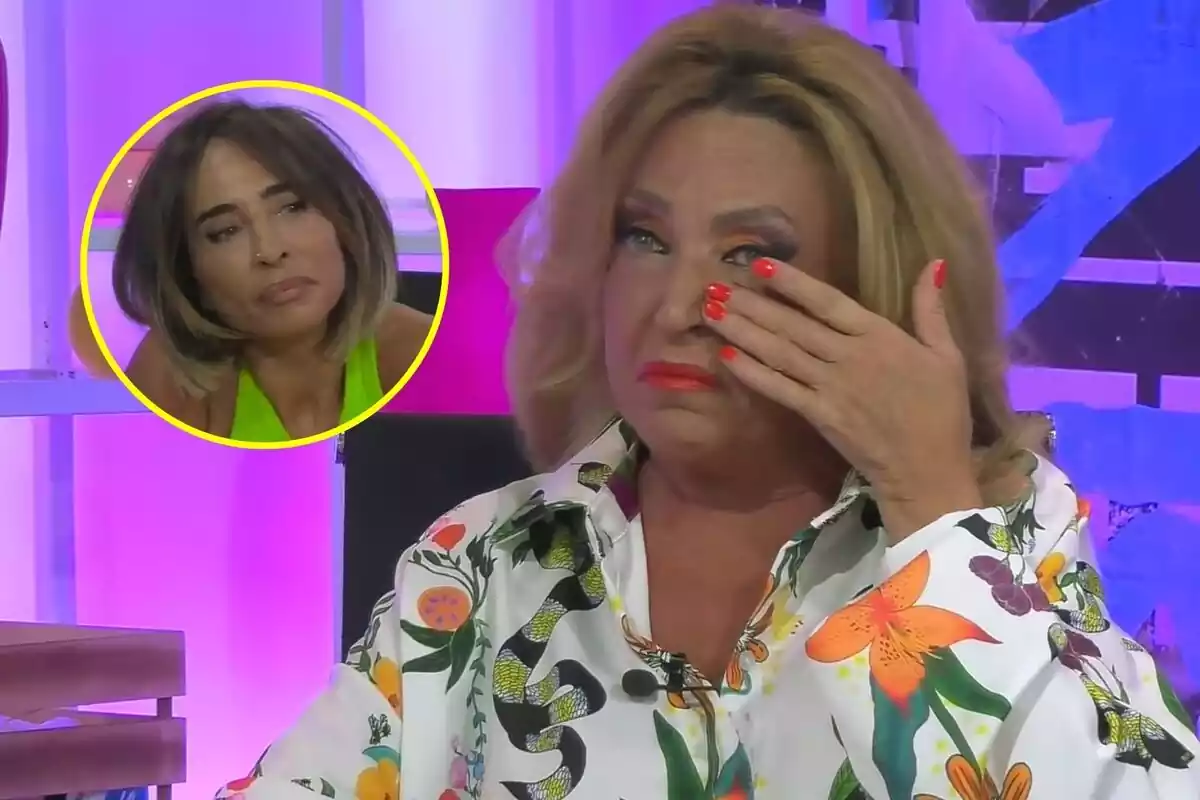 Montaje de Lydia Lozano llorando con una fotografía de María Patiño en Ni que fuéramos en Canal Quickie