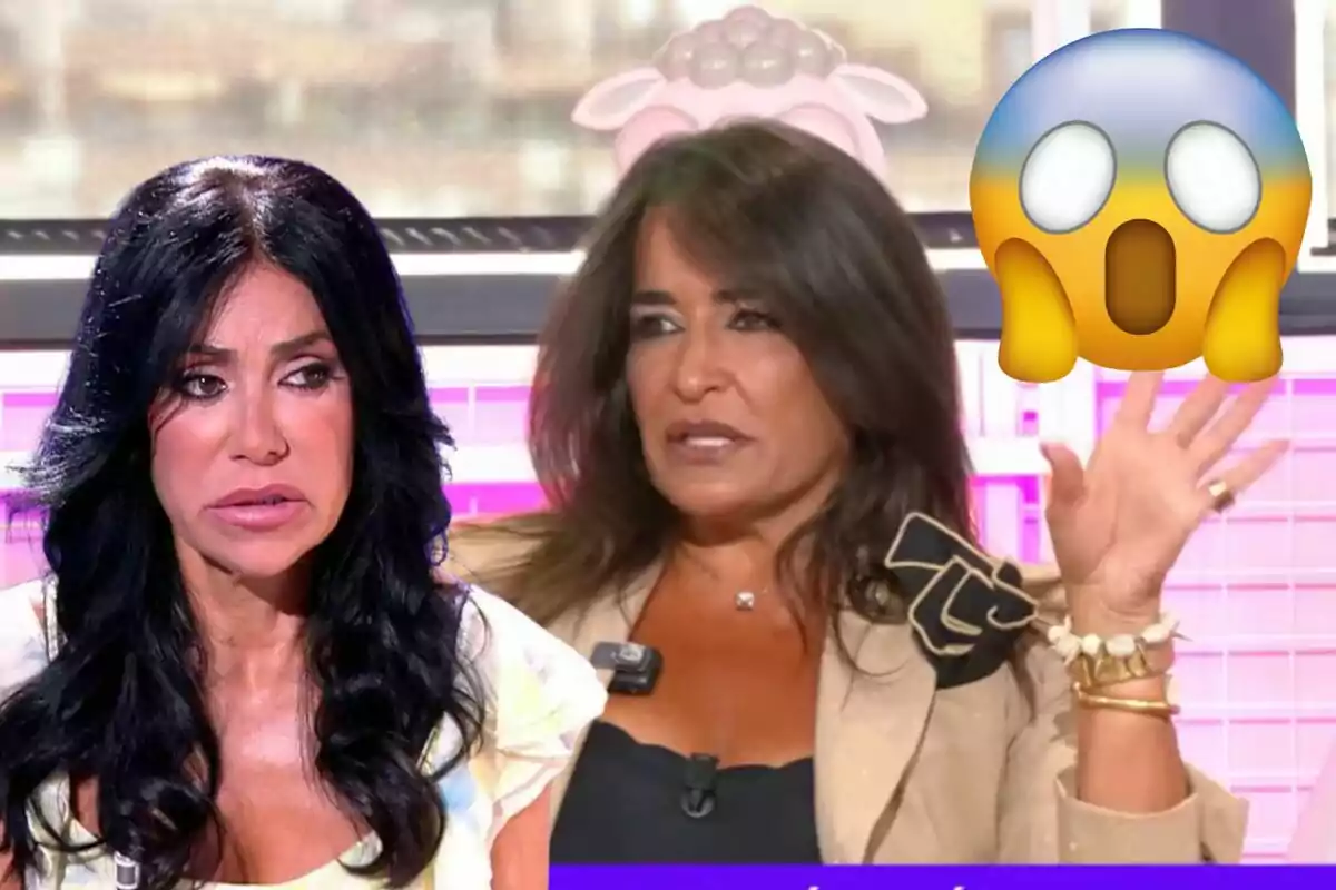 Maite Galdeano i Aída Nízar en un programa de televisió amb un emoji de sorpresa.