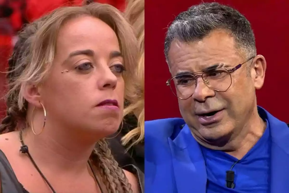 Muntatge de Maite a la casa de Gran Hermano a l'esquerra amb Jorge Javier Vázquez a plató a la dreta