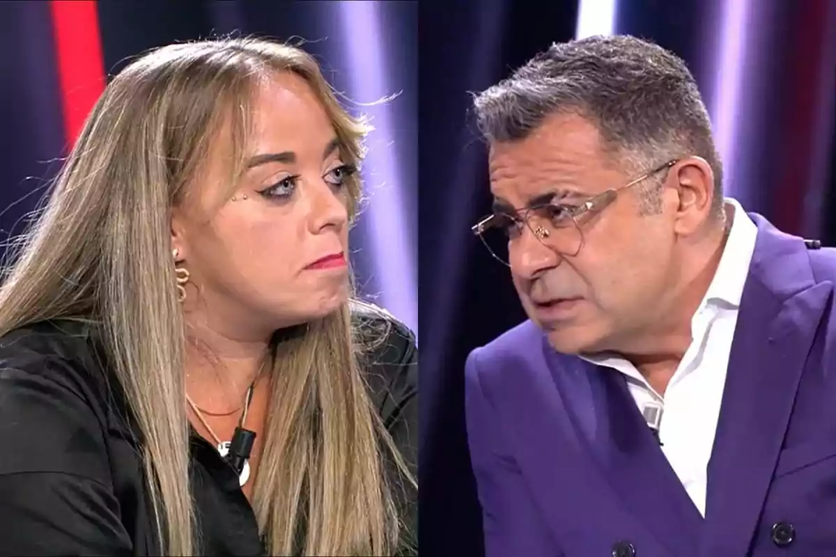 Muntatge de Maite a l'esquerra amb Jorge Javier Vázquez a la dreta, tots dos al plató de Gran Hermano.