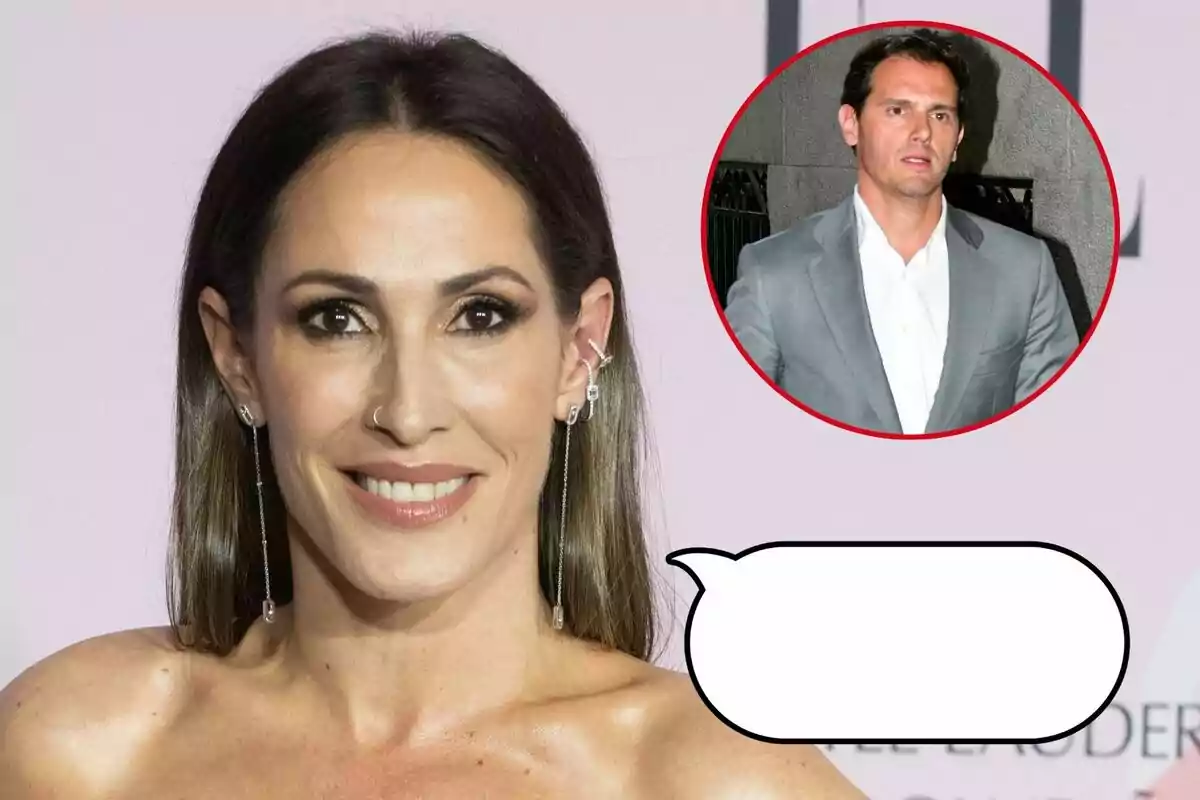 Malú somrient amb cabell fosc i pendents llargs, al costat d'un requadre que mostra Albert Rivera amb vestit gris, sobre un fons clar.