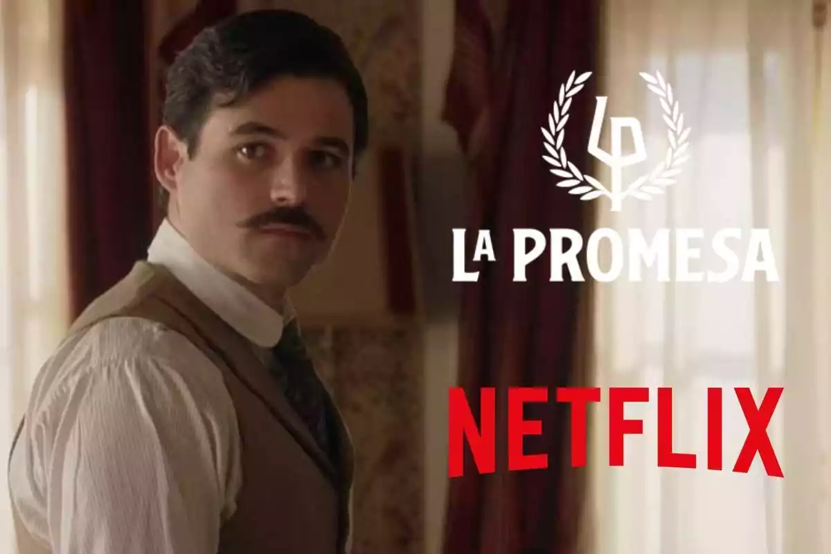 Muntatge del personatge de Manuel a 'La Promesa', el logo de la sèrie i el de Netflix