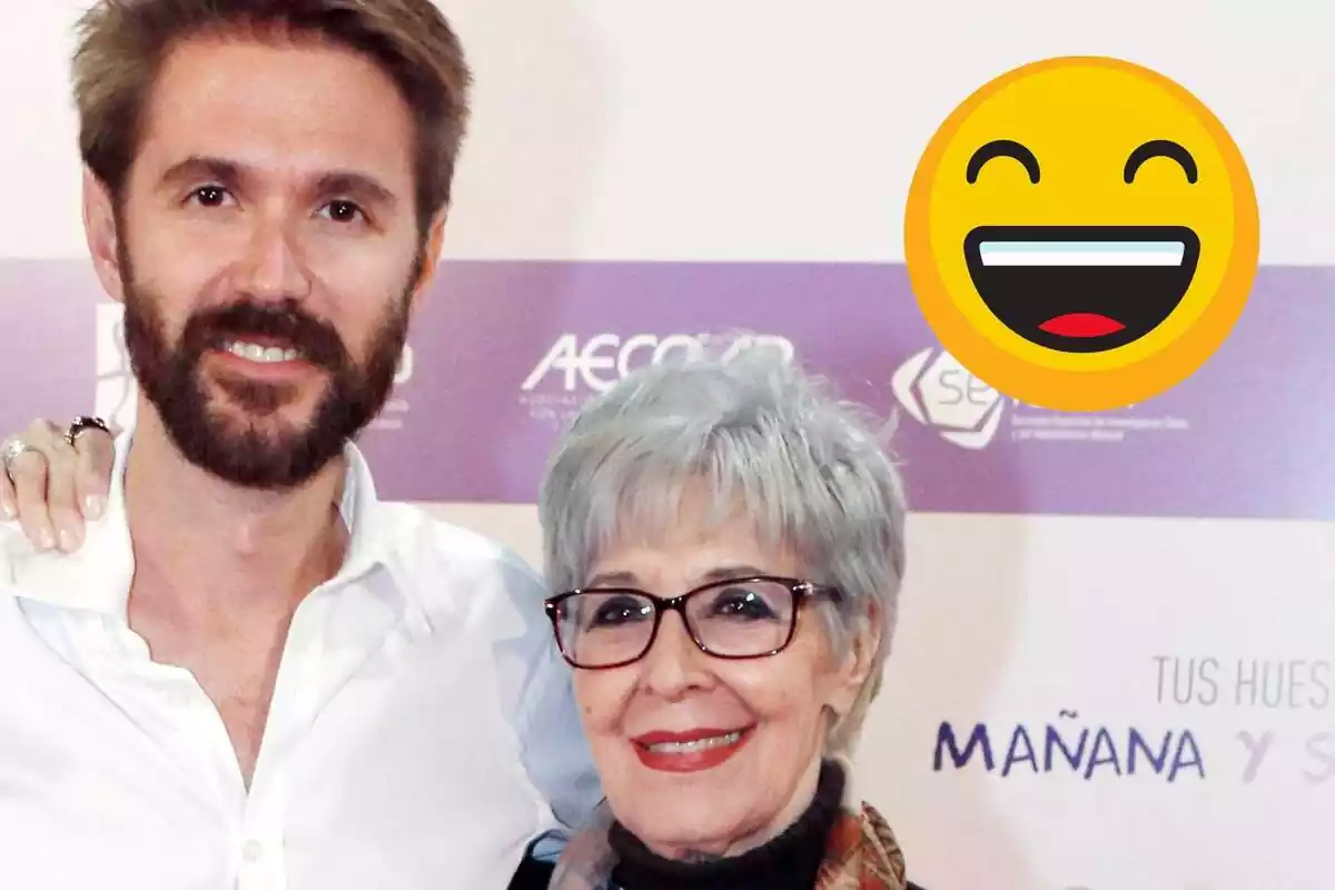 Muntatge de Manuel Velasco i Concha Velasco junts somrient i un emoji feliç
