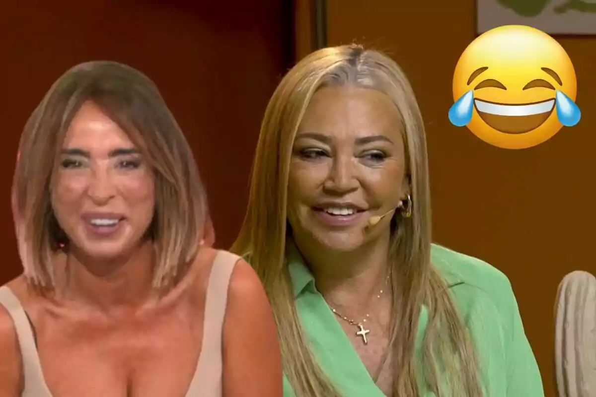 María Patiño i Belén Esteban somrients amb un emoji de riure a la cantonada superior dreta.