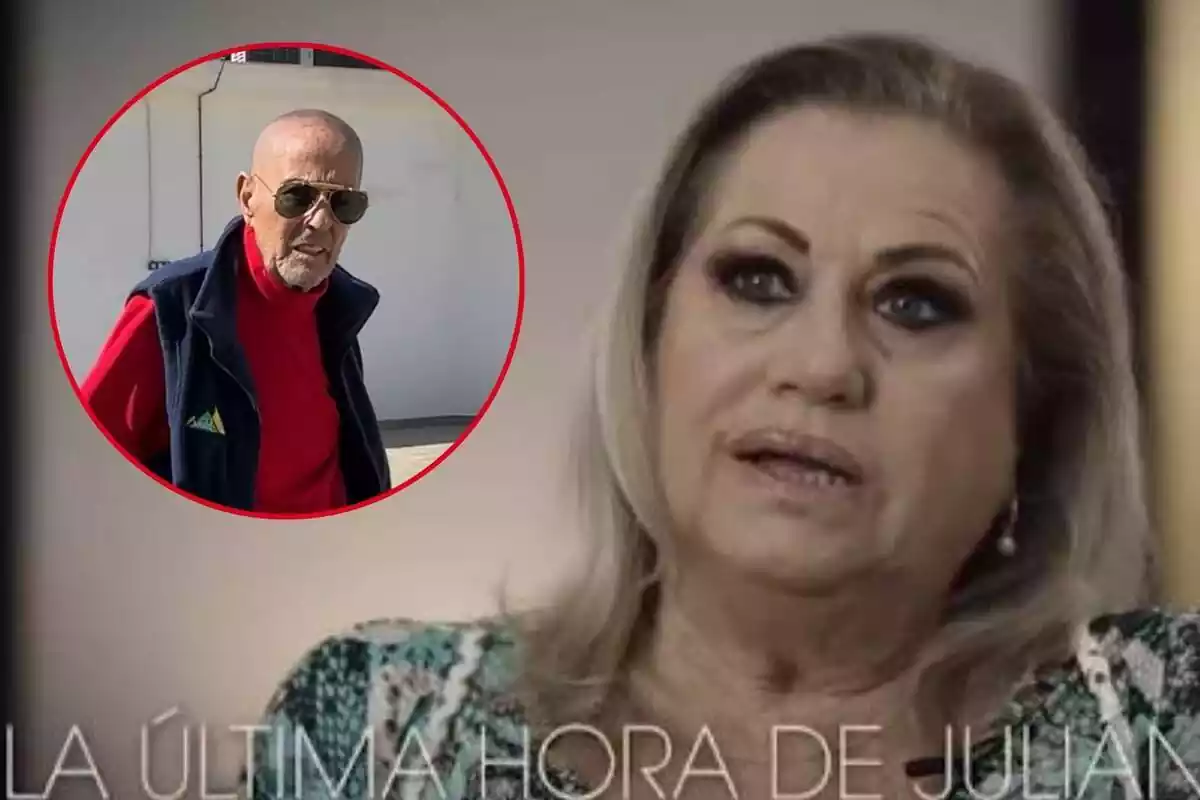 Muntatge de Mayte Zaldívar parlant seriosa i Julián Muñoz seriós sense pèl, amb ulleres de sol, jersei vermell i armilla blava