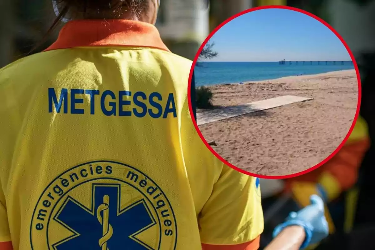 Una persona amb uniforme d?emergències mèdiques i un requadre que mostra una platja.