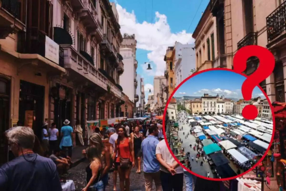 Muntatge d'un mercat ambulant al carrer, parades del mercat de Vic i un interrogant