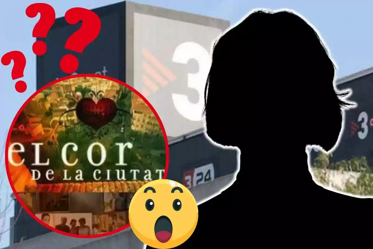 Imatge que mostra un edifici amb el logotip d'un canal de televisió, un cercle vermell amb un cor i el text El Cor de la Ciutat, una silueta negra d'una persona i un emoji de cara sorpresa.