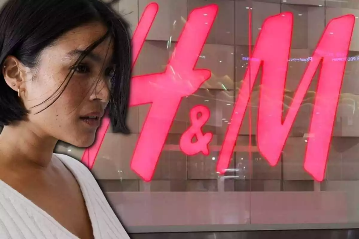 Muntatge de l'entrada de H&M i una model llevant un jersei de llana