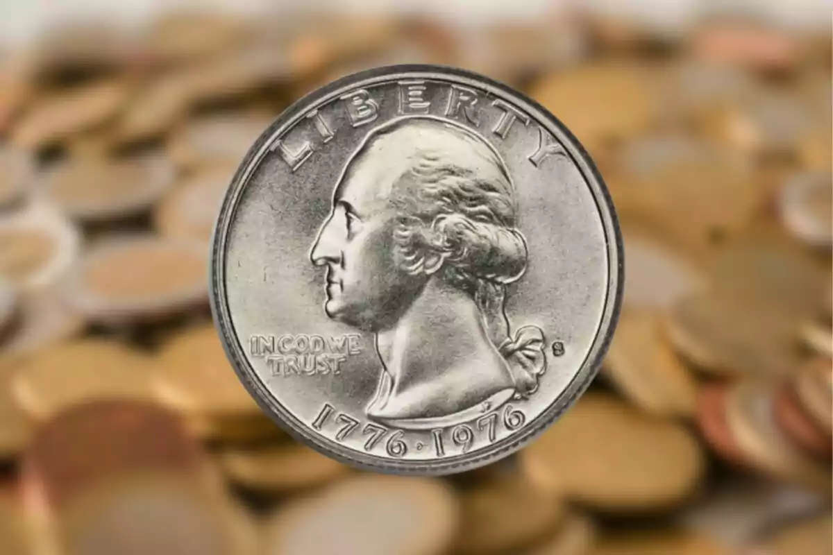 1776-1976 commemorative coin with the profile of a man and the word 1776-1976 commemorative coin with the profile of a man and the word