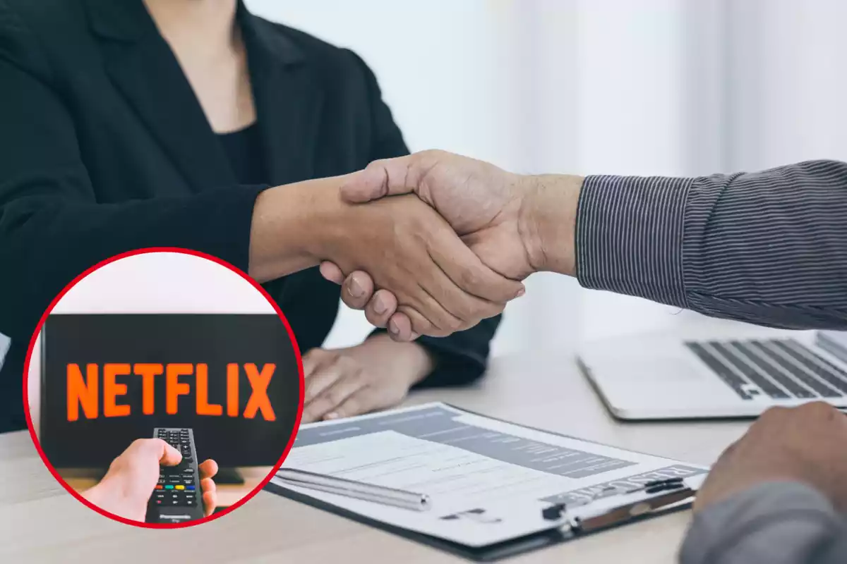 Muntatge del logotip de Netflix i un acord de treball