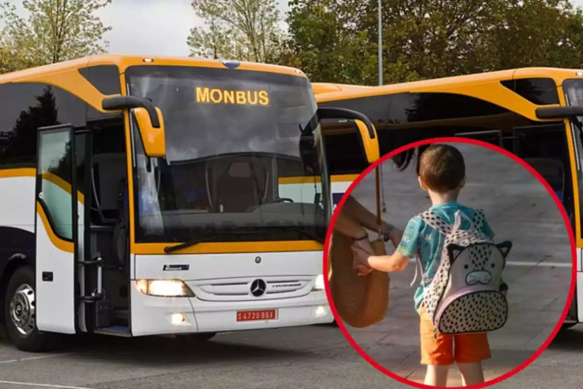 Muntatge d´un autobús i un nen petit d´esquena