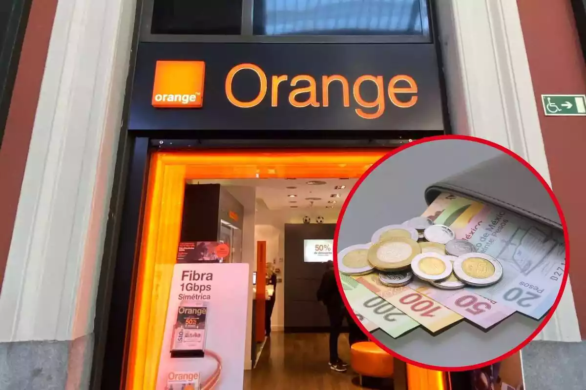 Una botiga d'Orange i al cercle, una cartera amb diners