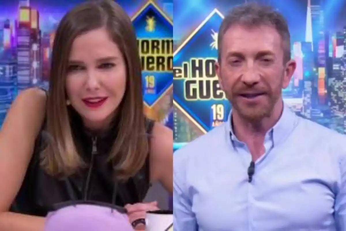 Muntatge de Natalia Sánchez a l'esquerra i Pablo Motos a la dreta, tots dos a El Hormiguero