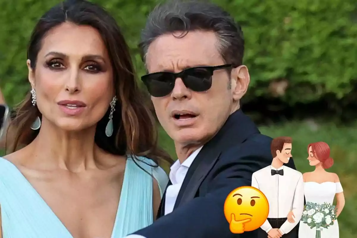 Paloma Cuevas i Luis Miguel elegant amb un emoji de dubte i una il·lustració d?una parella de Novios.