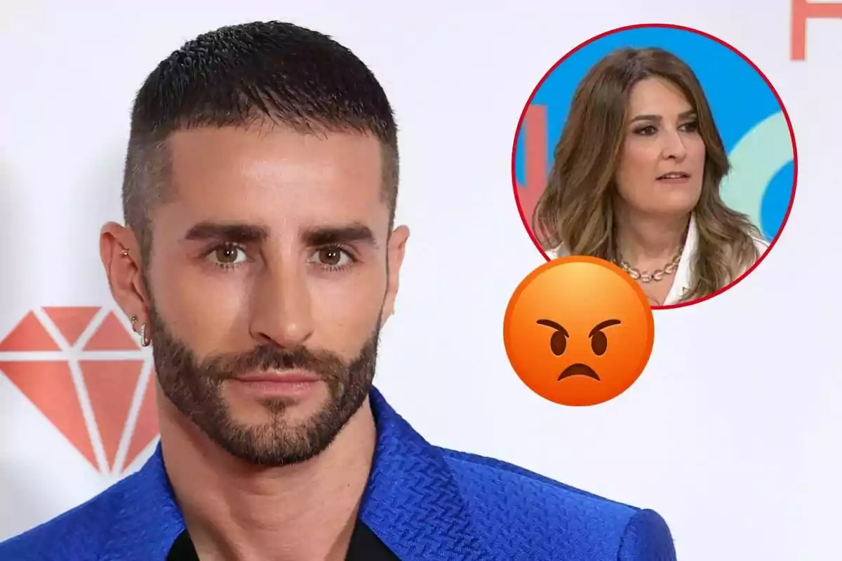 Pelayo Díaz amb jaqueta blava i expressió seriosa, amb un emoji d'enuig i Laura Fa en un cercle vermell al fons.