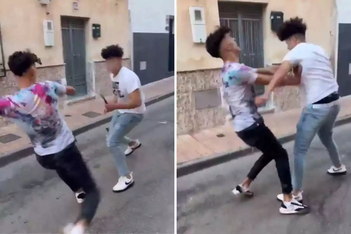 Muntatge fotogràfic entre dues imatges d'una baralla protagonitzada per dos joves a Lorca
