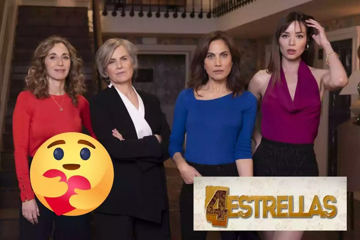 Muntatge amb els personatges de '4 estrellas', el logotip de la sèrie i un emoji enamorat