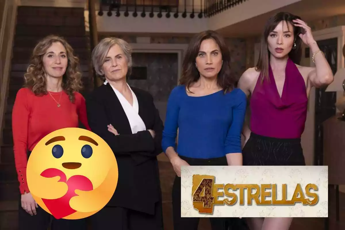 Muntatge amb els personatges de '4 estrellas', el logotip de la sèrie i un emoji enamorat
